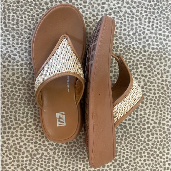 Fitflop womens f-mode platform woven raffia tan sandals - Picture 2 of 10